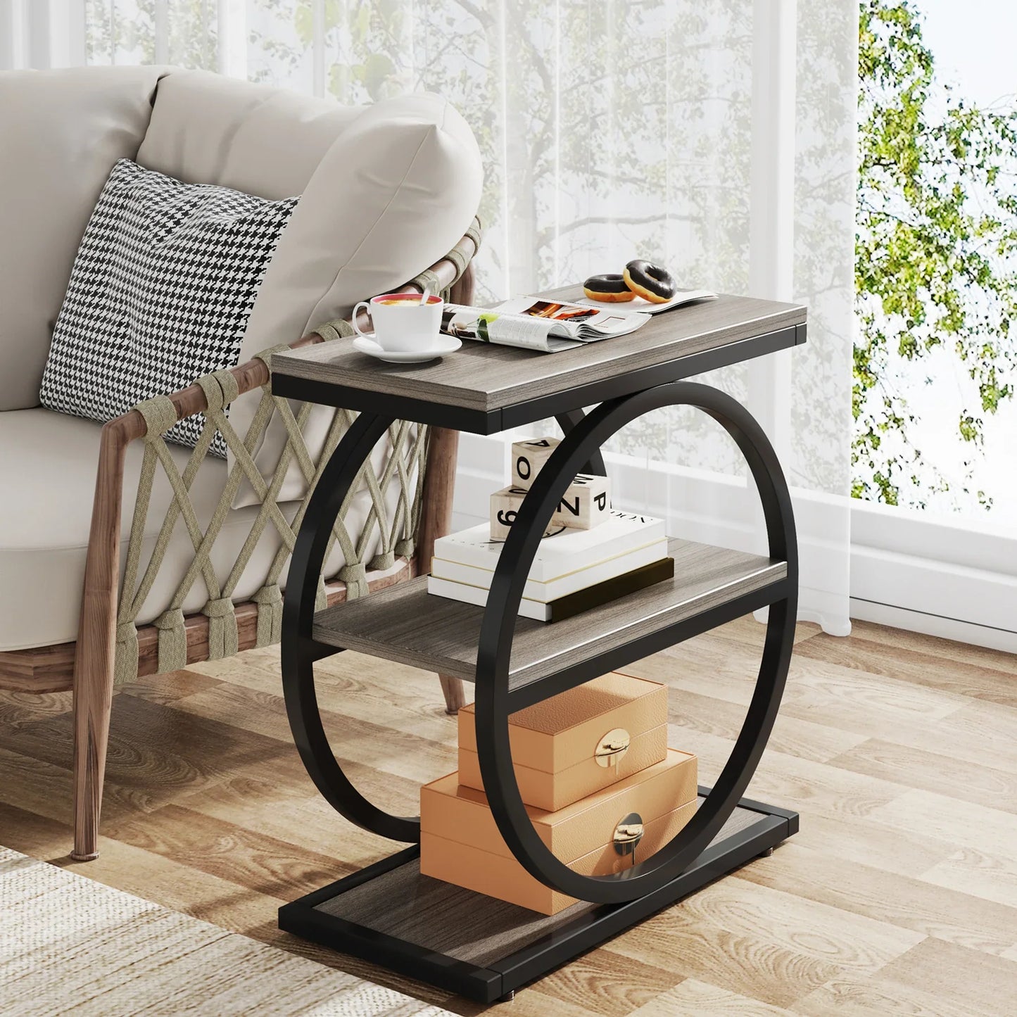 Tribesigns End Table, Narrow End Table with 3 Storage Shelves,