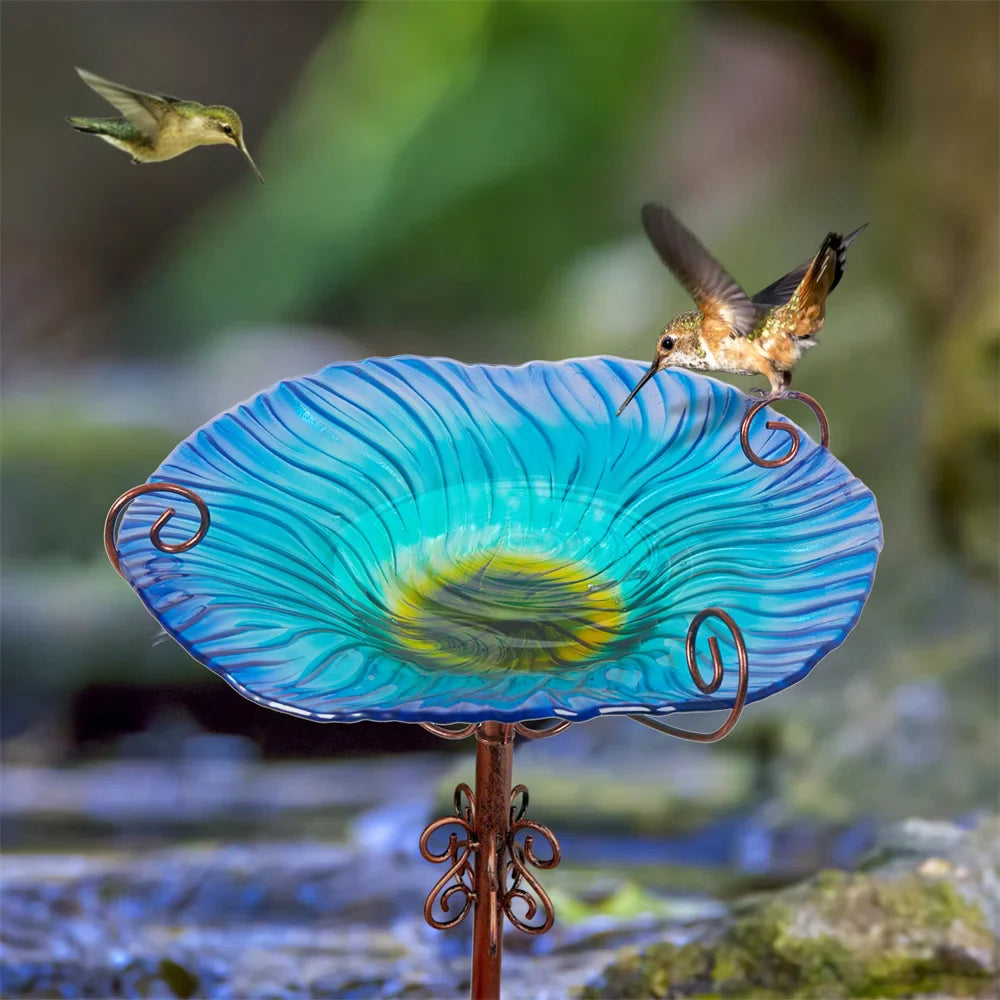 Large Outdoor Glass Bird Bath Garden Feeding Bowl