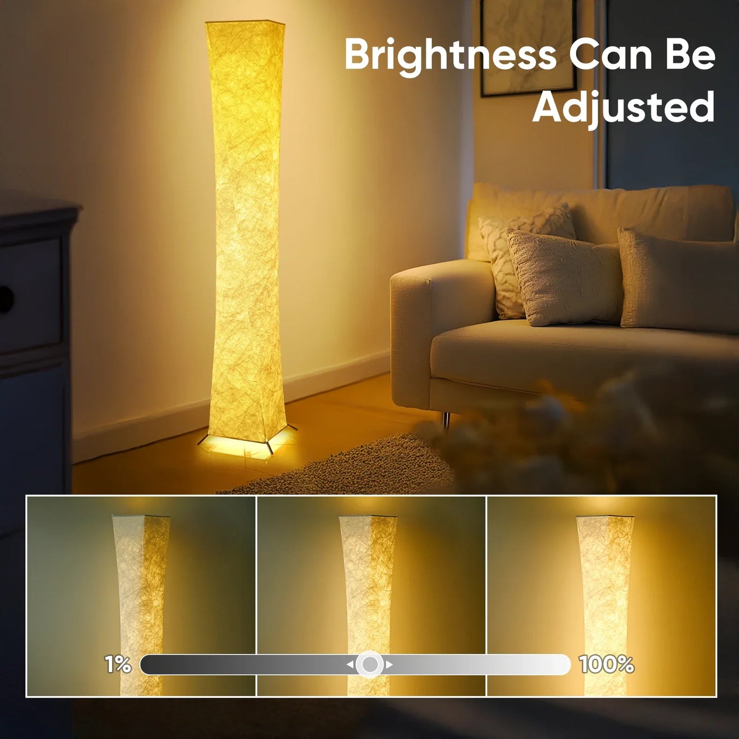 Soft Light Floor Lamp, 52" Simple Design Morden Slim Warm Light 3000K LED Tyvek Fabric Shade