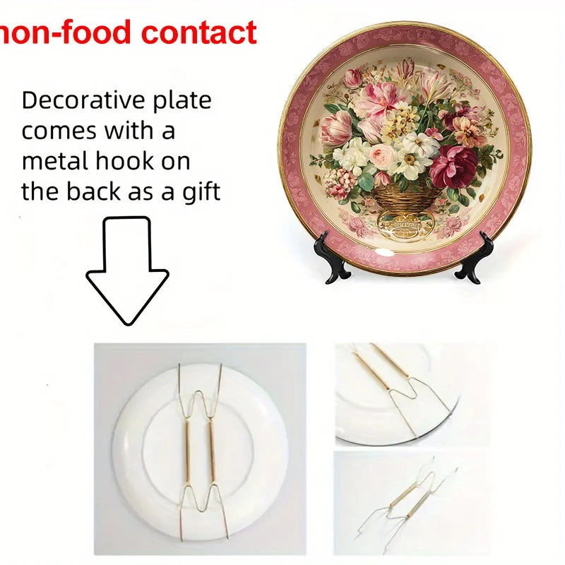 1pc Vintage Floral Ceramic Wall Hanging Plate, 8 Inch Round