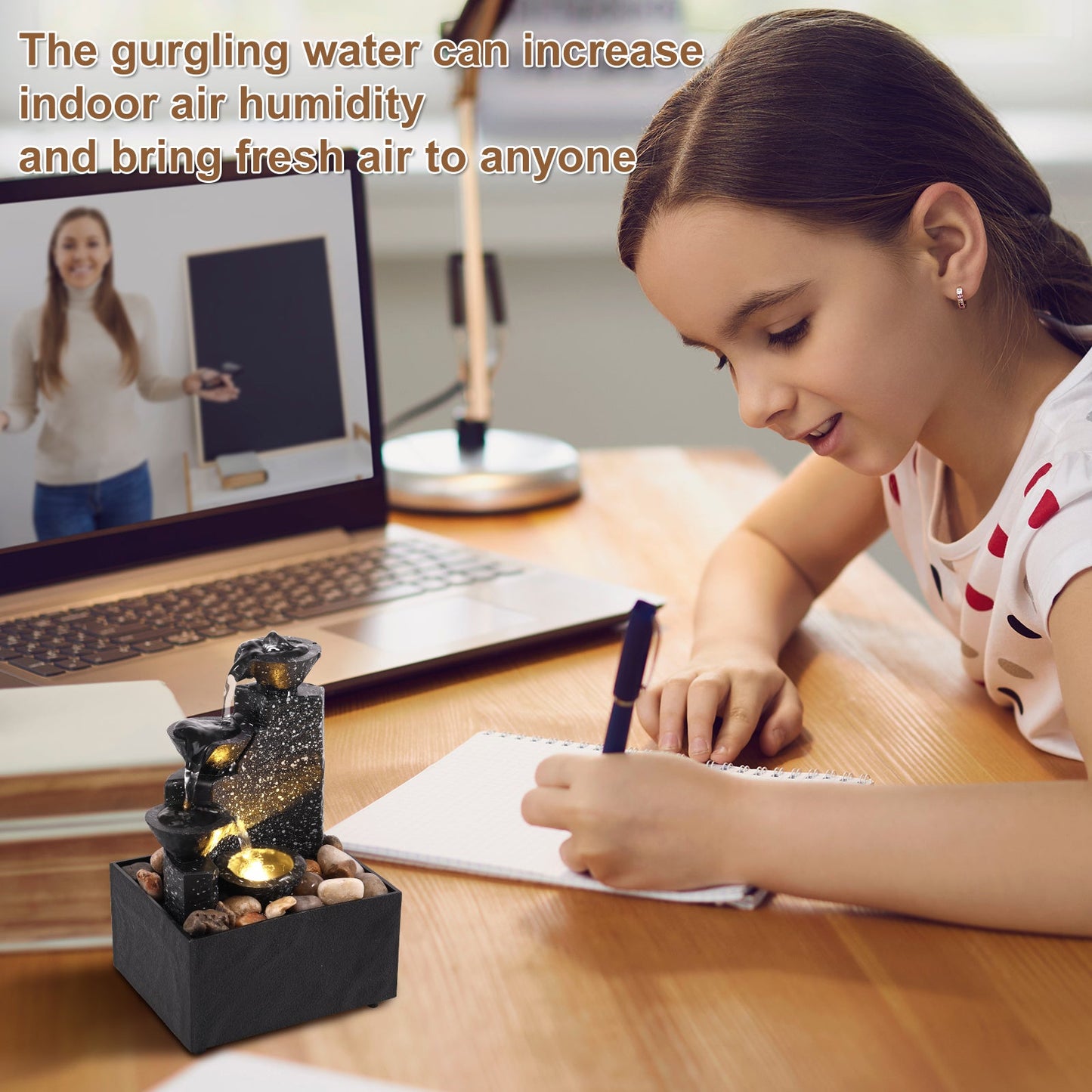 Tabletop Waterfall Home Decor  Desktop Fountain with Soft Lights Flowing Water Ornaments