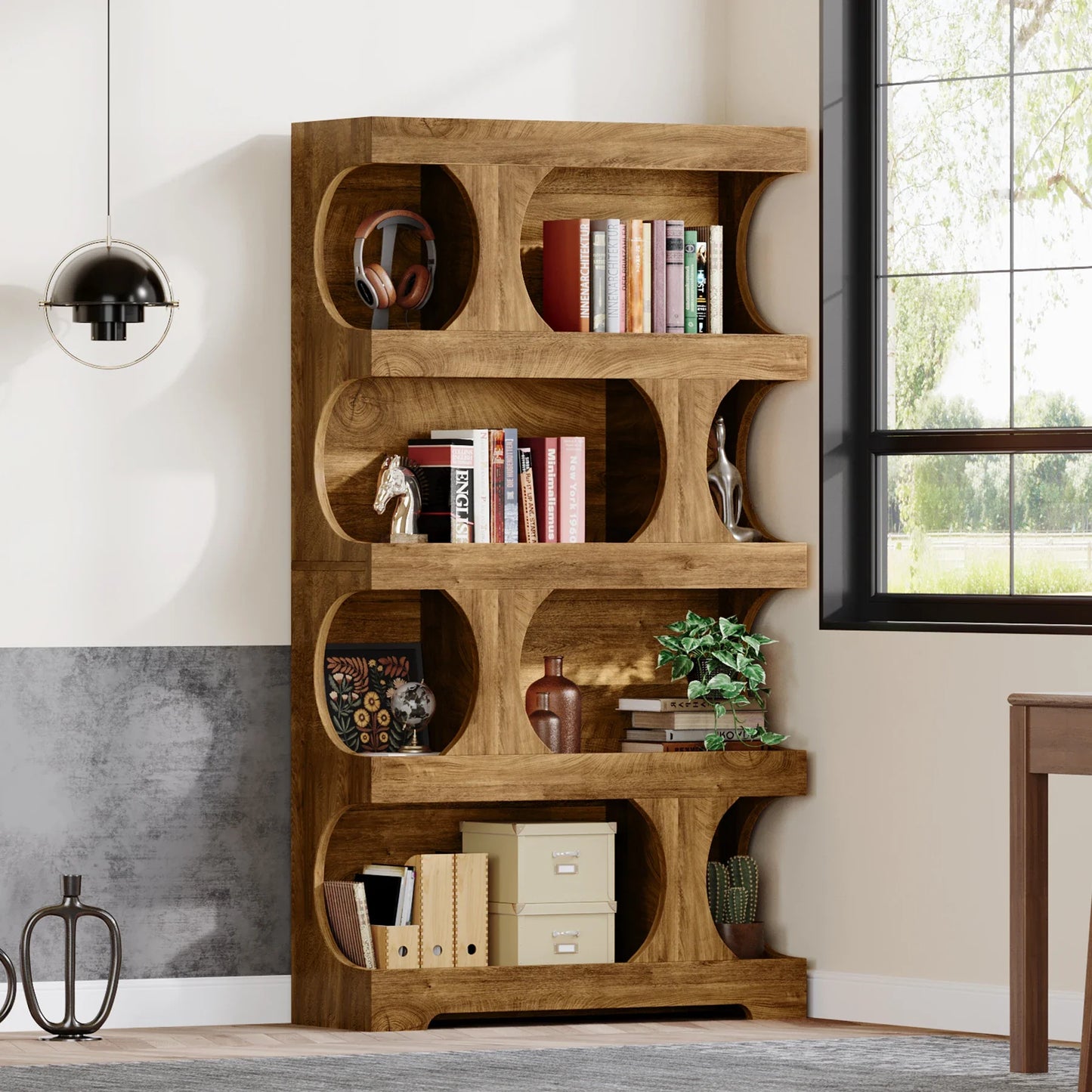 Tribesigns 71" Tall Bookcase, 4-Tier S-Shaped Bookshelf, Wood Modern Freestanding Display Shelves
