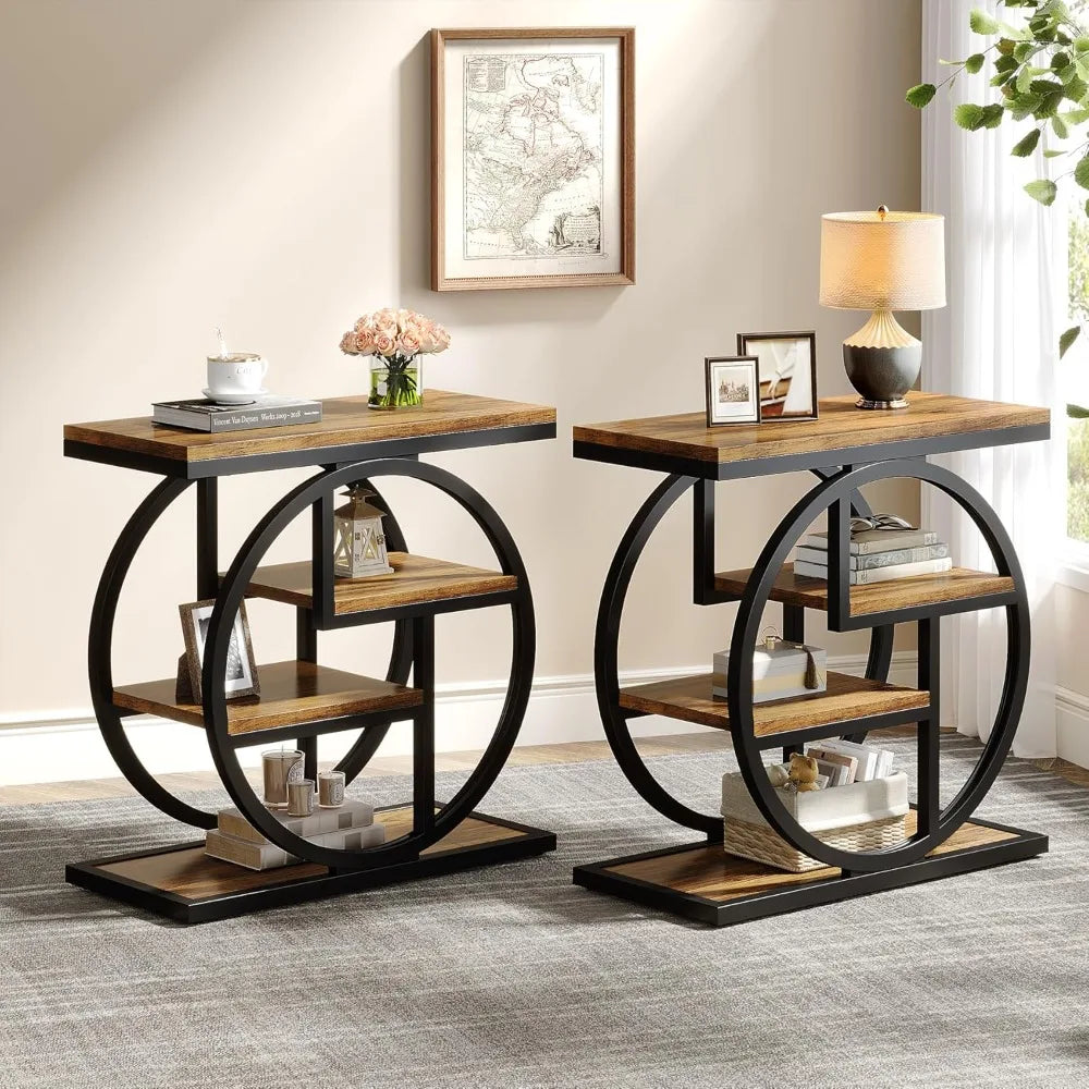 End Table Set of 2, 4-Tier Narrow Side Table with Storage Shelves,