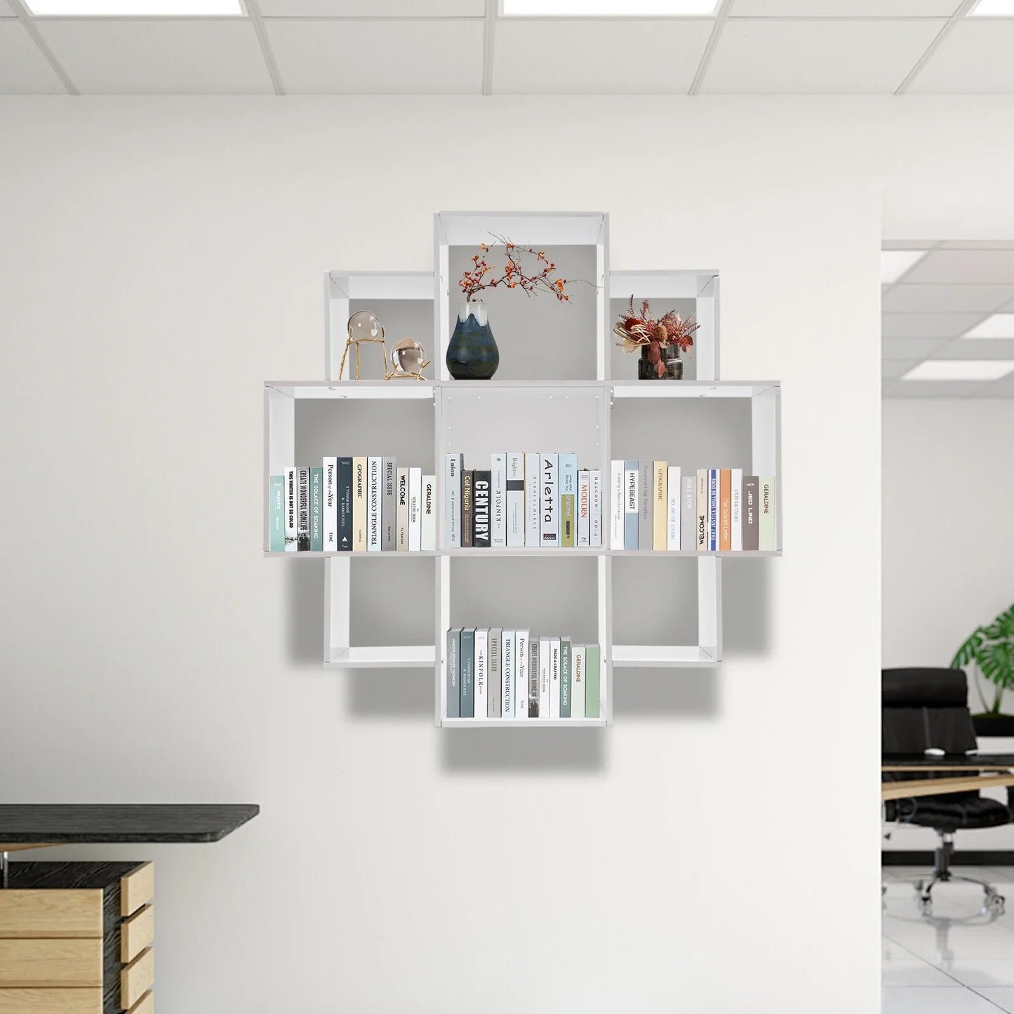 Wall Mounted Irregular Multi-Cube Bookcase, 3-Tier Floating Shelf with 30kg/66lb Load Capacity