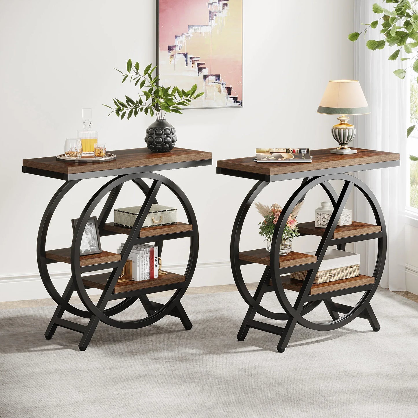 Tribesigns End Table, Narrow End Table with 3 Storage Shelves,