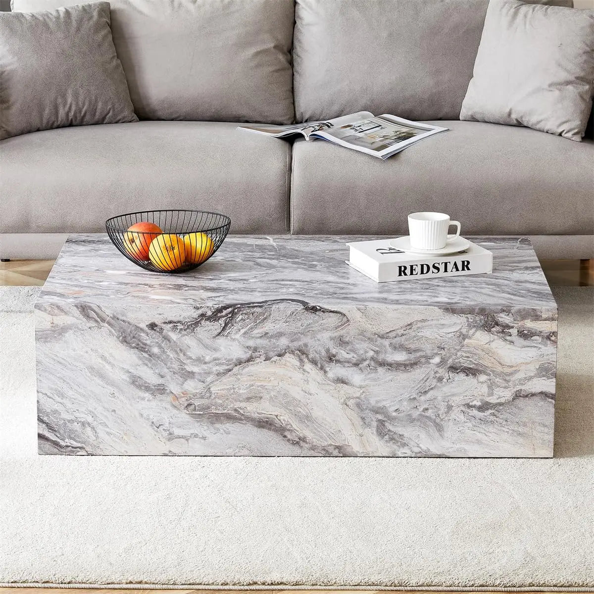 Coffee Table Living Room Table - Modern Faux Marble