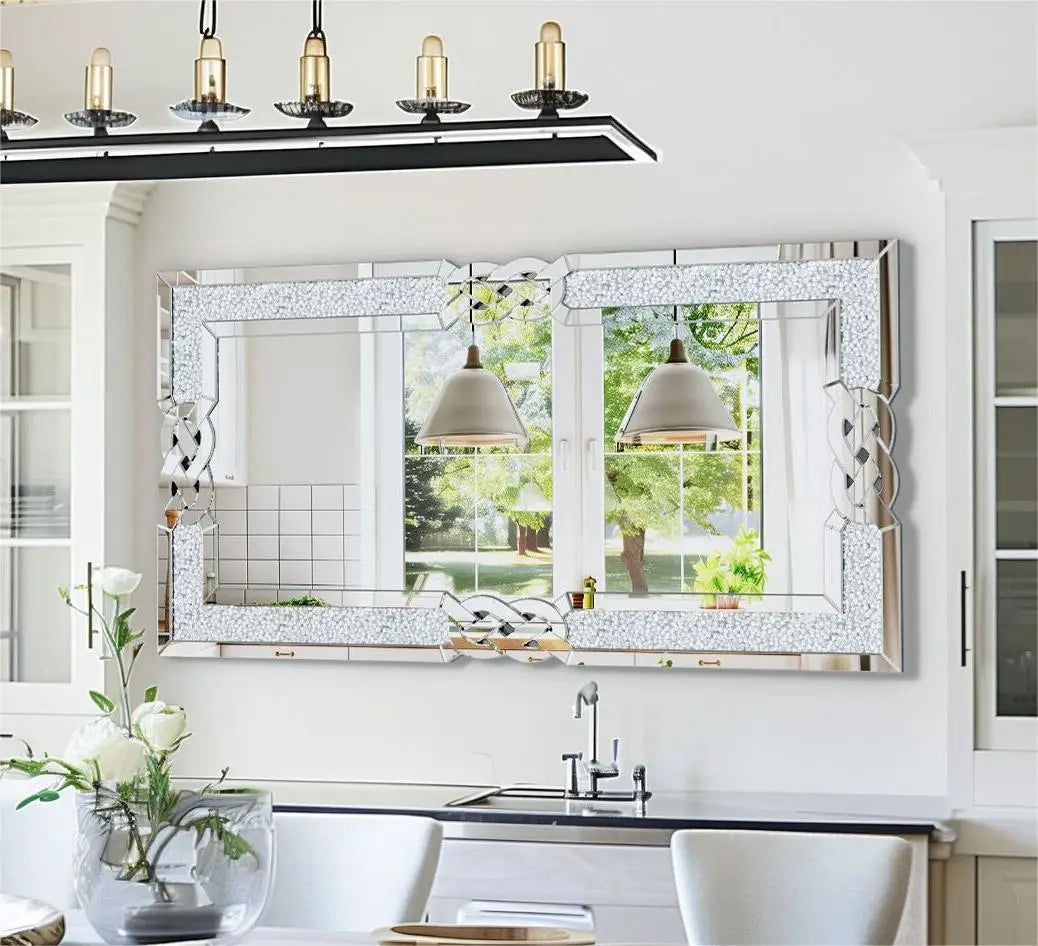 Large Crystal Crush Diamond Mirror Decorative Wall Hang Mirror for Bedroom Hallway Living Room