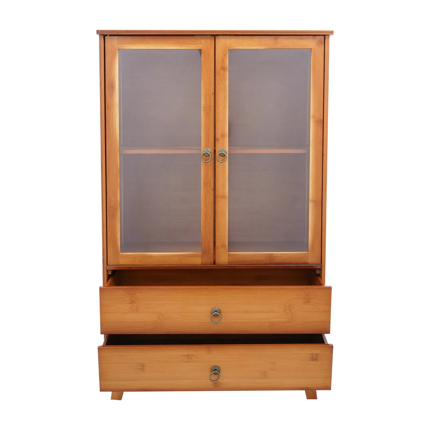 Vintage Style Kitchen Storage Cabinet, 2-Tier Bamboo Sideboard with Smooth Drawers for Kitchen and Dining Area