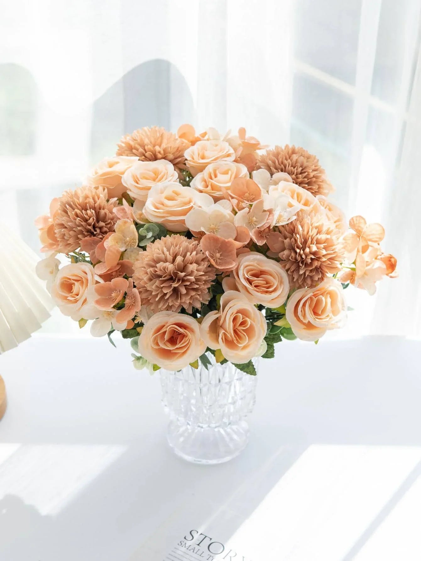 1 Bouquet Artificial Roses w/ Silk Balls Home Decor & Holiday