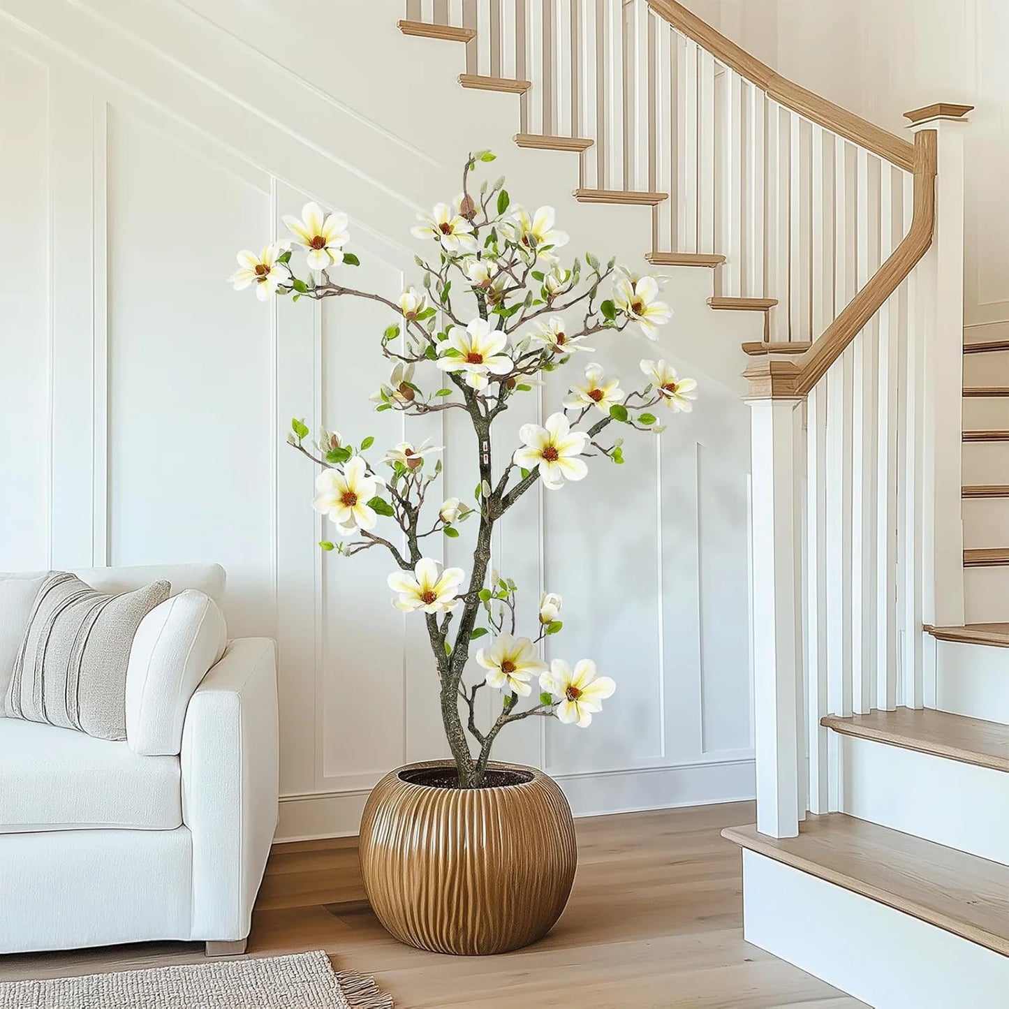Artificial Magnolia Plant Faux Flower Trees  with LED Light for Yard Patio Home