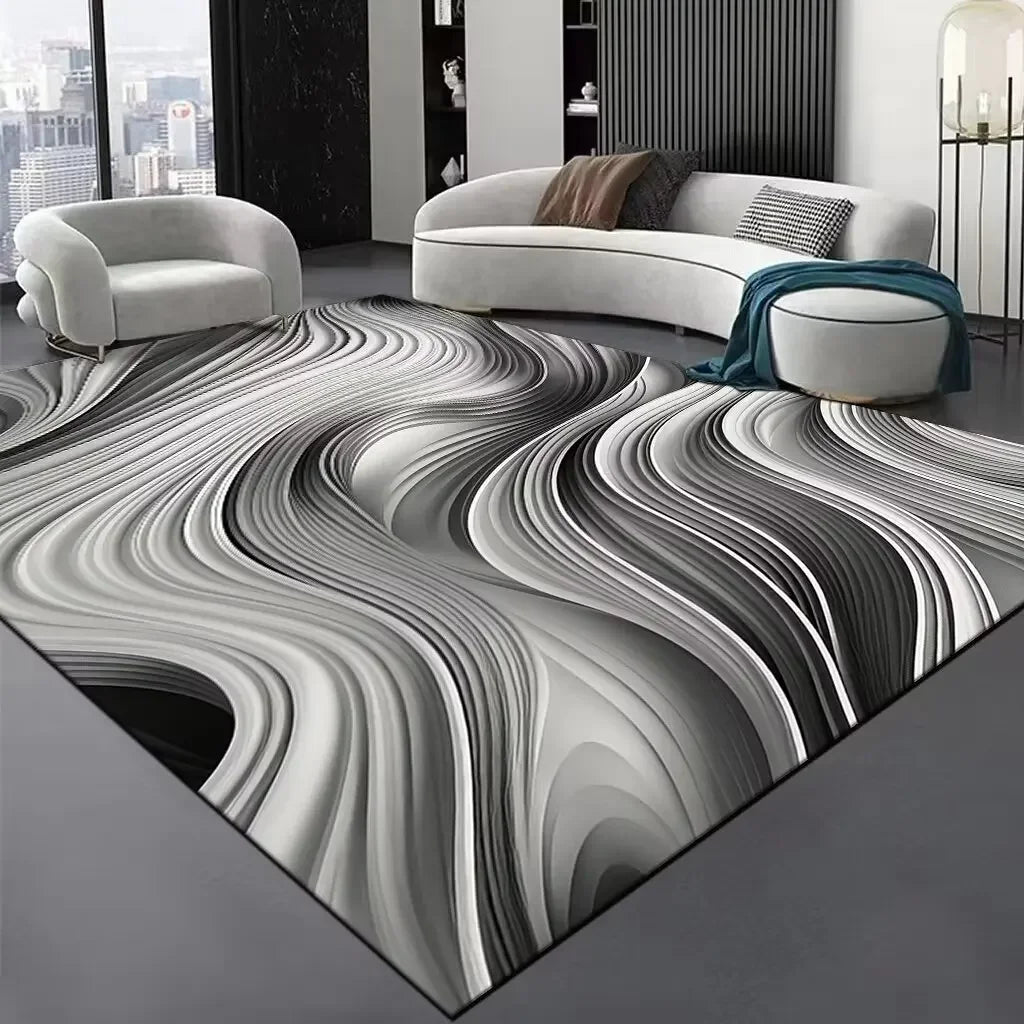 Luxury Black Stripe Large Living Room Carpet