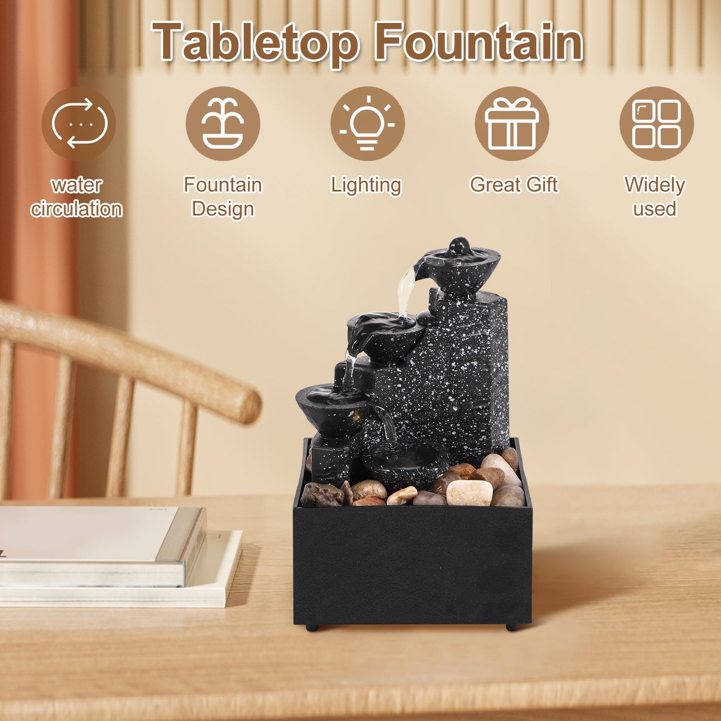 Tabletop Waterfall Home Decor  Desktop Fountain with Soft Lights Flowing Water Ornaments