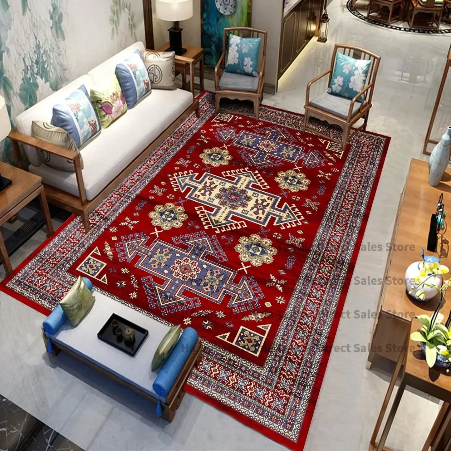 Persian Luxury Rugs for Retro Red Decor Carpets for Living Room