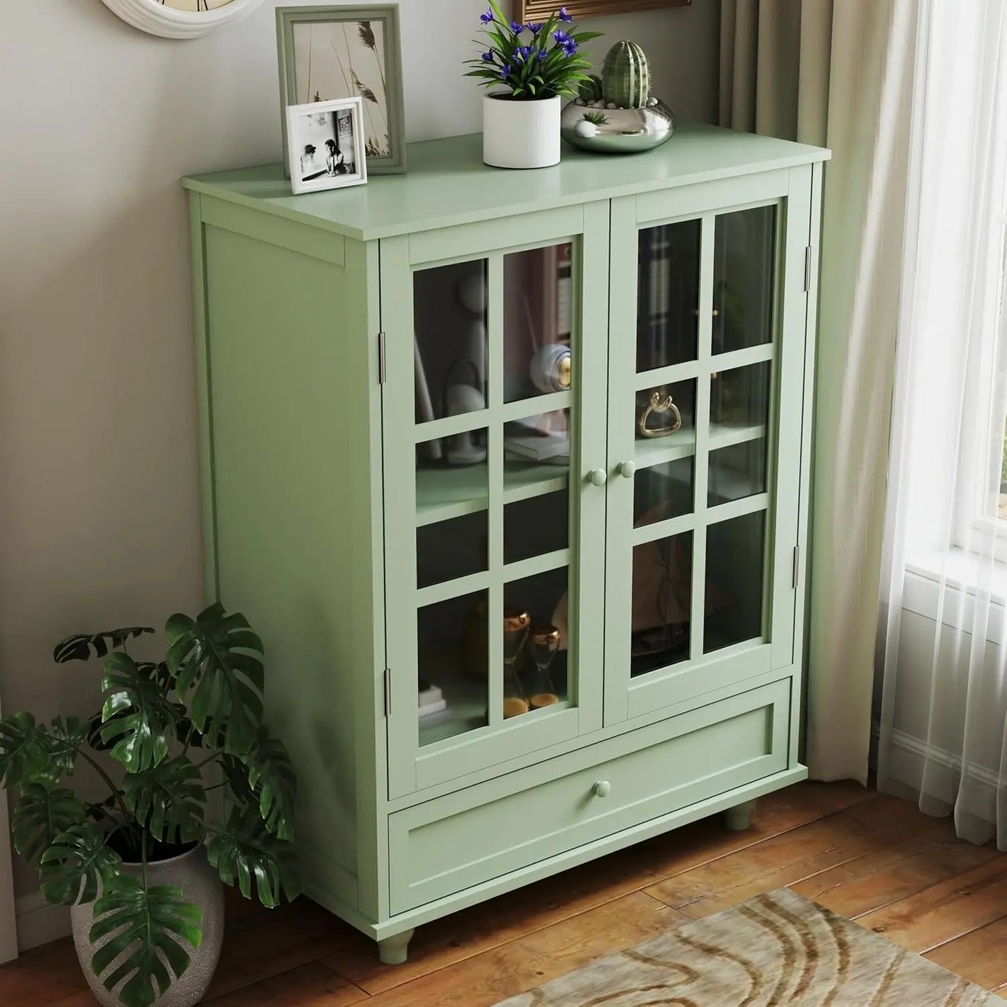 Sideboard Buffet Cabinet,  Entryway Cabinet with Glass Doors Drawer