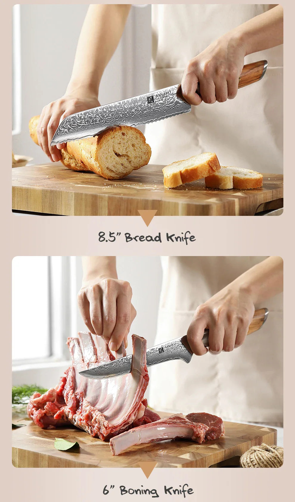 XINZUO 1-8pcs Kitchen Knife Set 73 Layers Custom Damascus Steel  with Olive Wood Handle