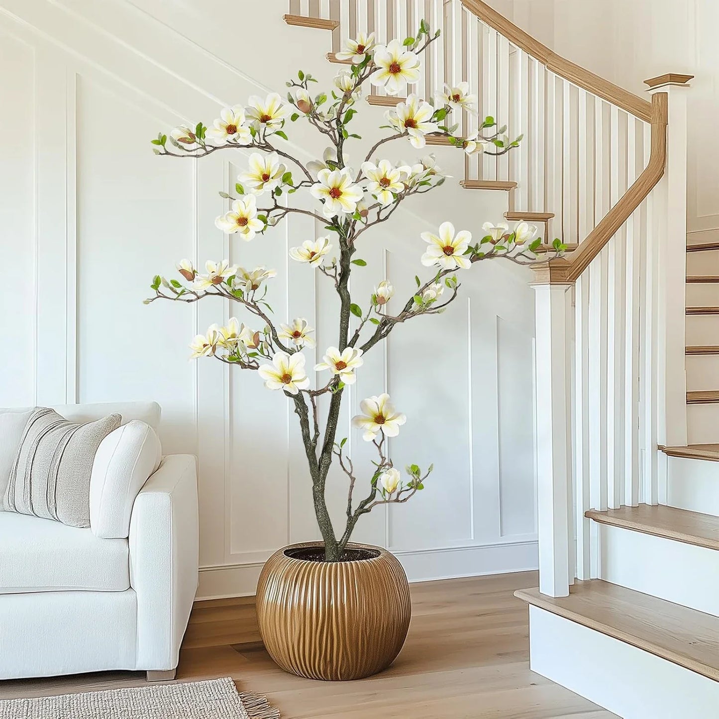 Artificial Magnolia Plant Faux Flower Trees  with LED Light for Yard Patio Home