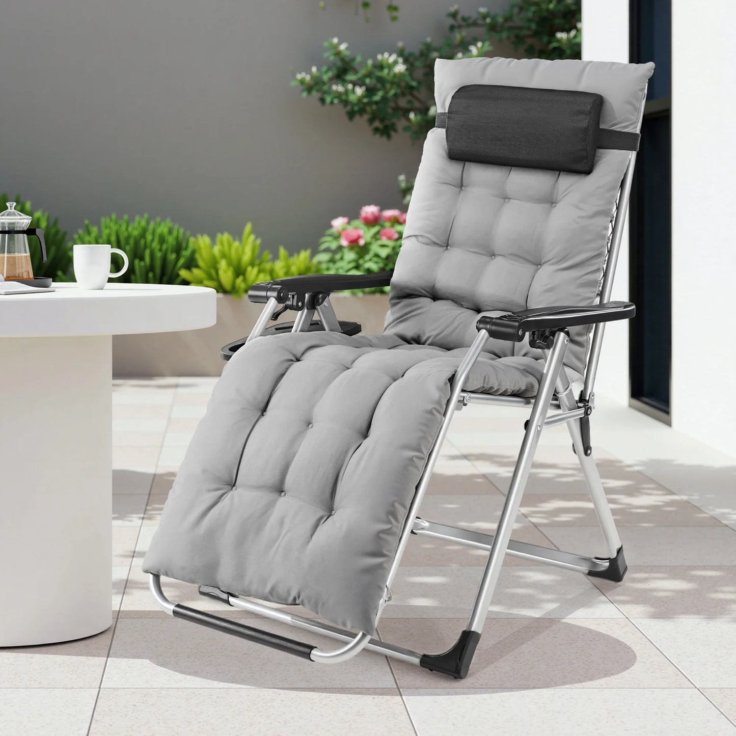 JHK Zero Gravity Set of 2 Portable Recliner  Outdoor Garden Lounge Chair with Cup Holder
