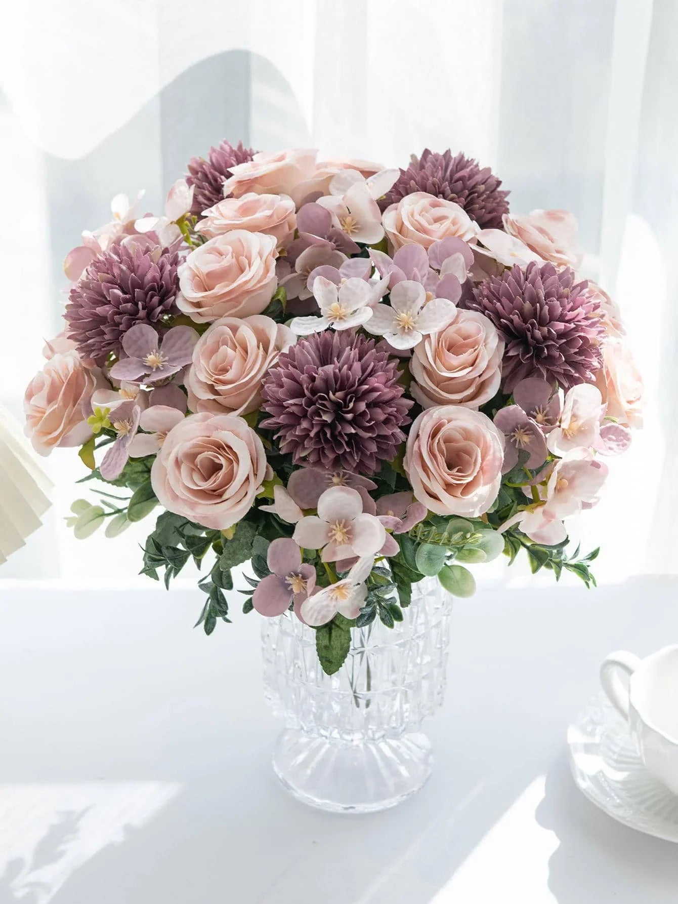 1 Bouquet Artificial Roses w/ Silk Balls Home Decor & Holiday
