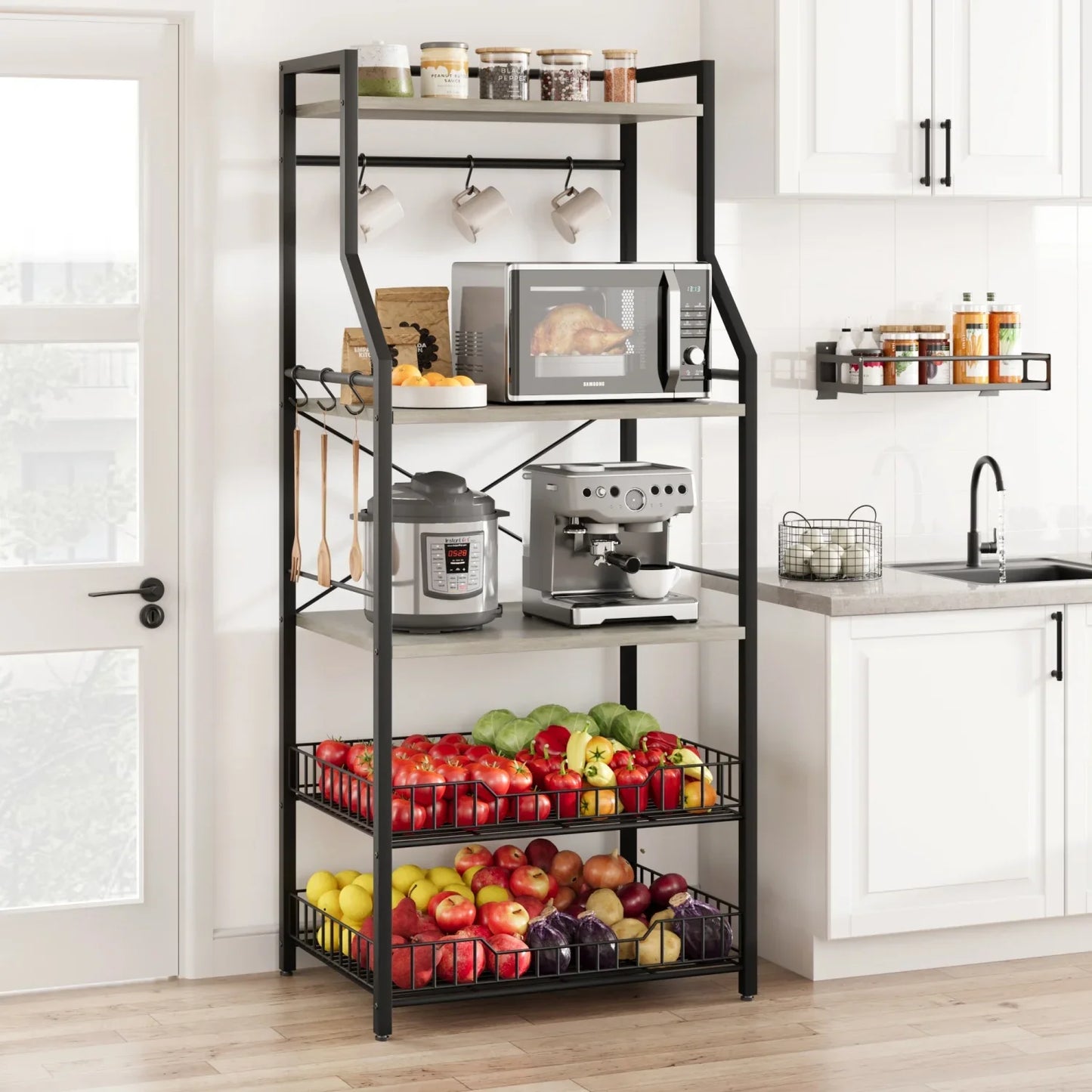 Kitchen Bakers Rack Microwave Oven Stand Coffee Bar Station