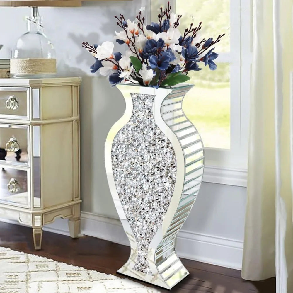 Tall Floor Vase S Crushed Diamond Mirrored Vase 27” Tall,