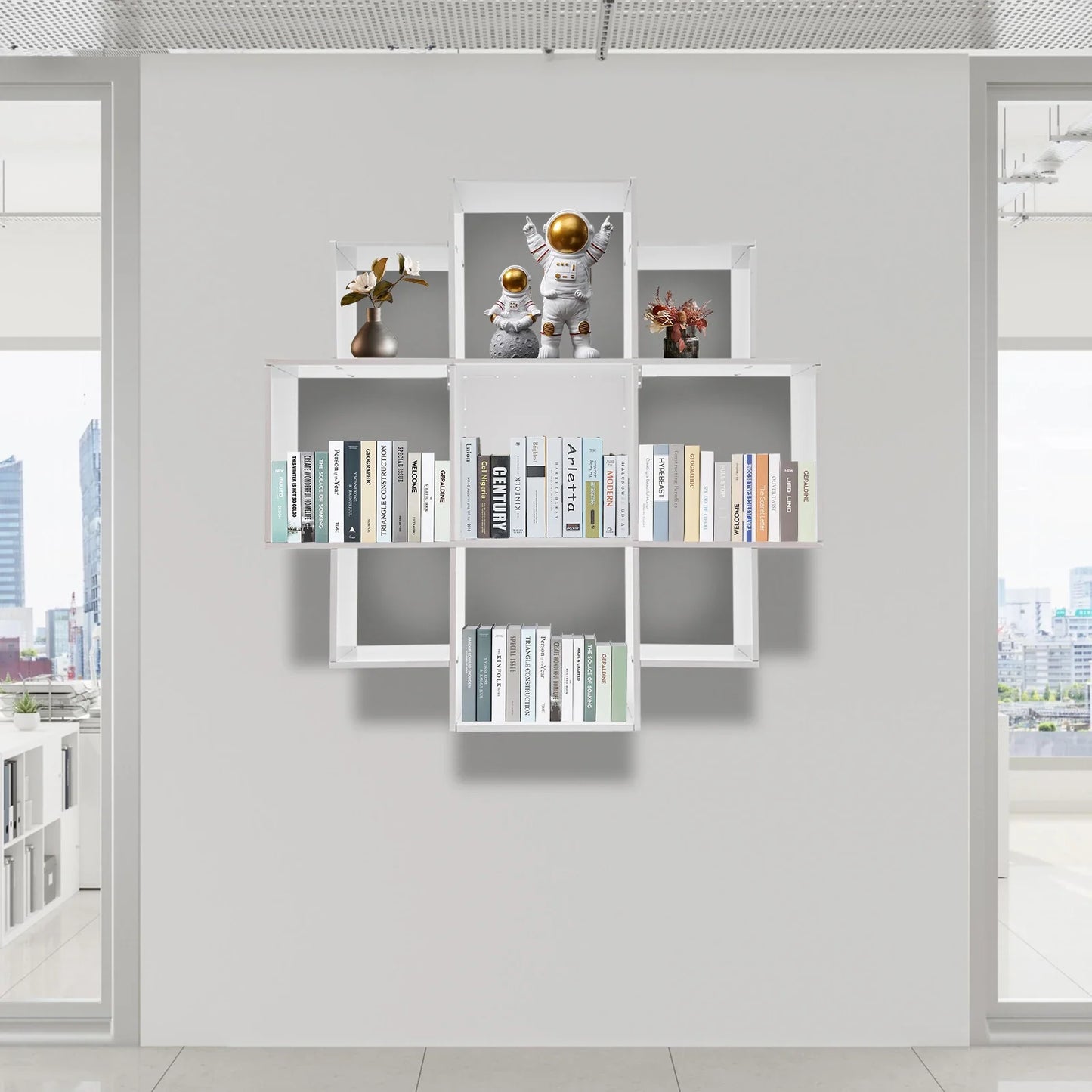 Wall Mounted Irregular Multi-Cube Bookcase, 3-Tier Floating Shelf with 30kg/66lb Load Capacity