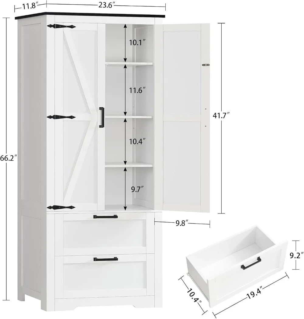 66.2" Farmhouse Storage Cabinet with 2 Doors & Drawers Kitchen Bathroom Living Room