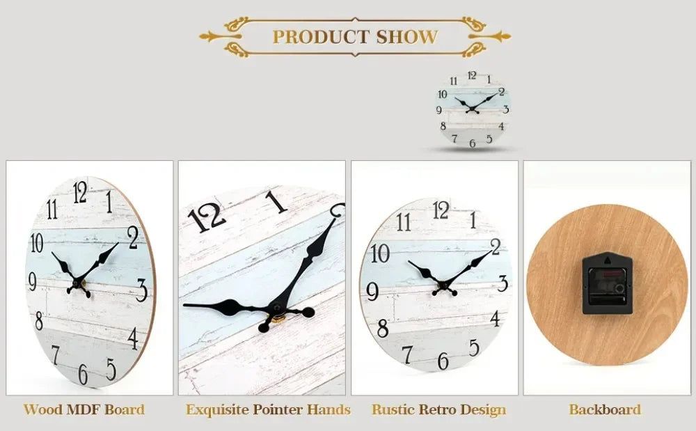 Wall Clock 10 Inch ClockRustic Wall Clocks Battery Operated,SilentNon Ticking Wooden