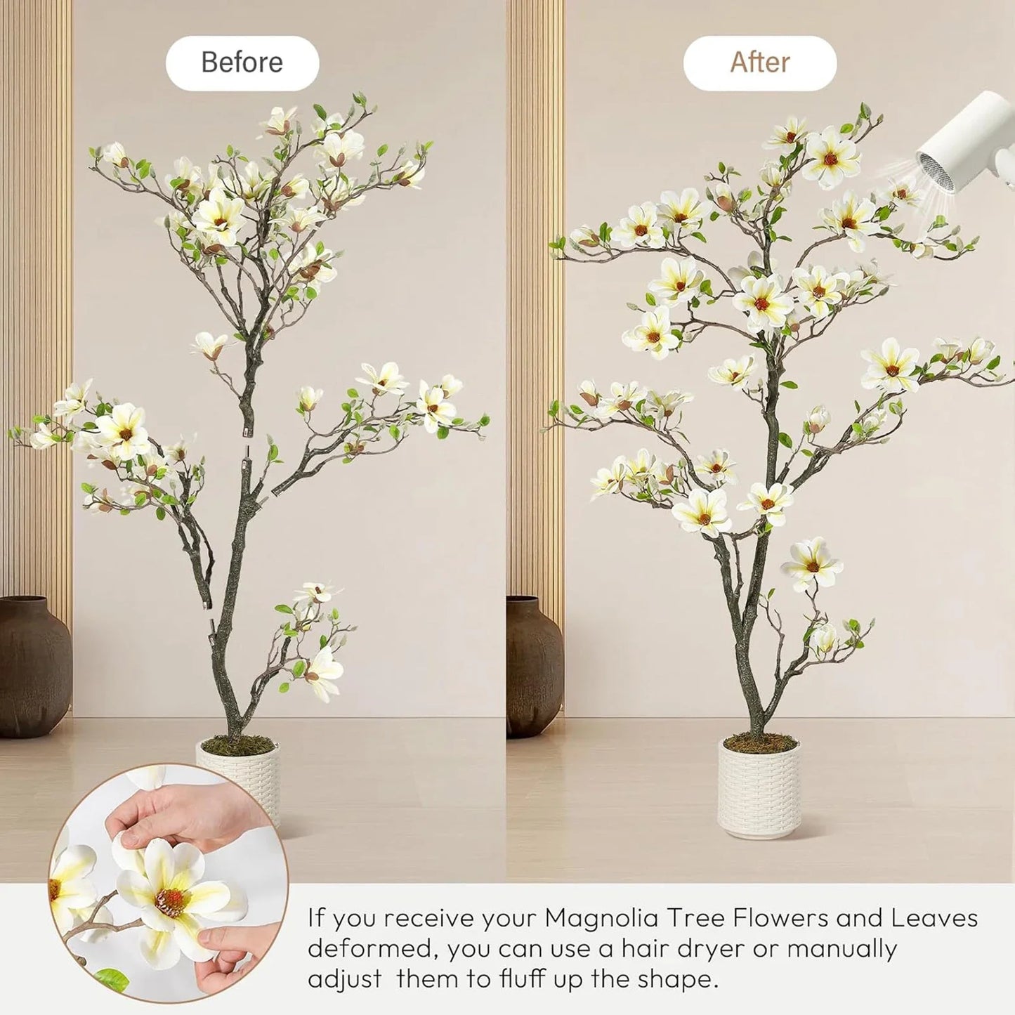 Artificial Magnolia Plant Faux Flower Trees  with LED Light for Yard Patio Home