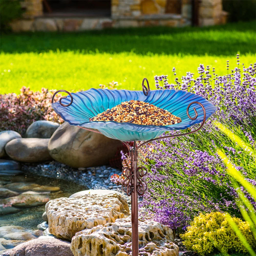 Large Outdoor Glass Bird Bath Garden Feeding Bowl