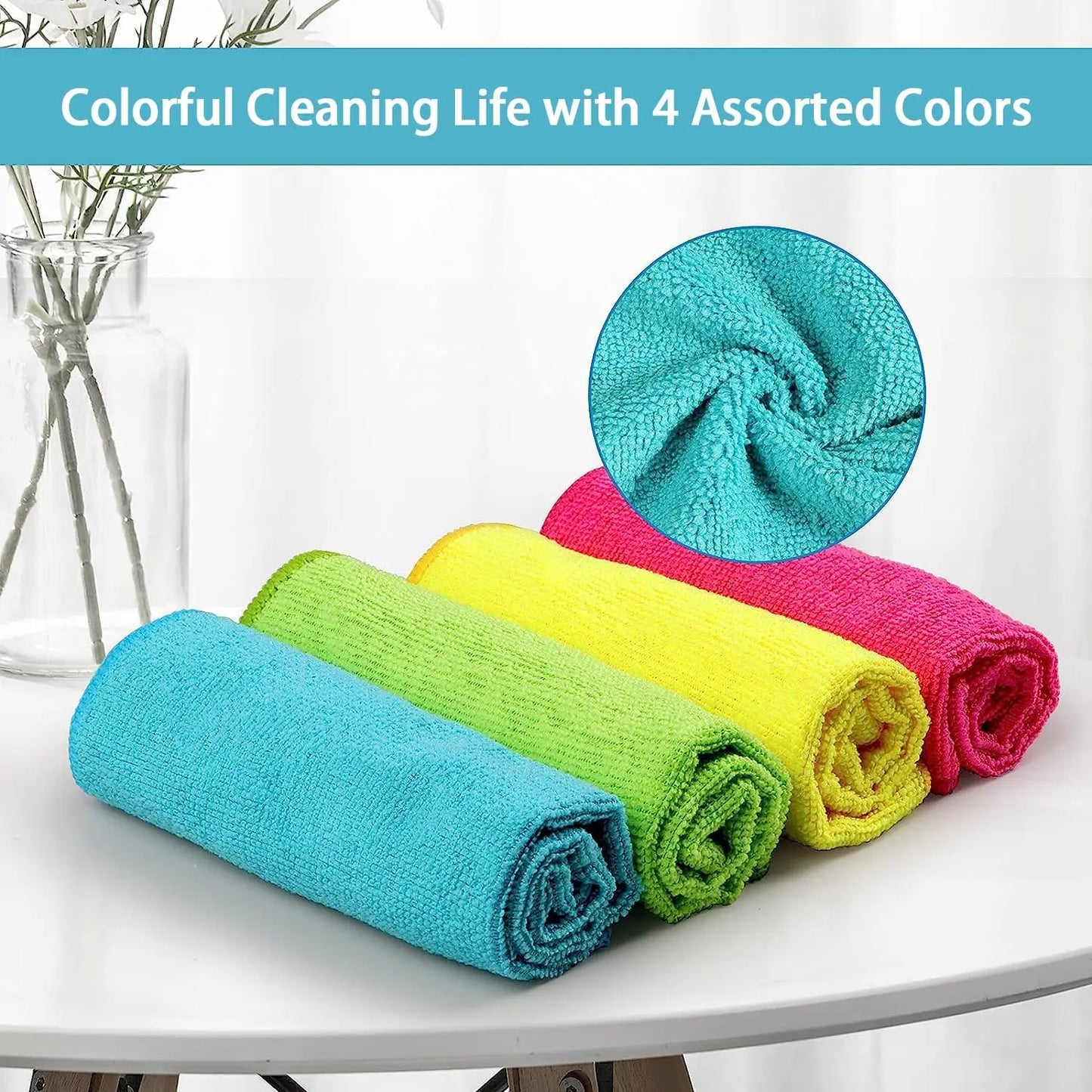 Microfiber Cleaning Cloth 12 Pack Cleaning Towels with 4 Color Assorted 11.5"X11.5"