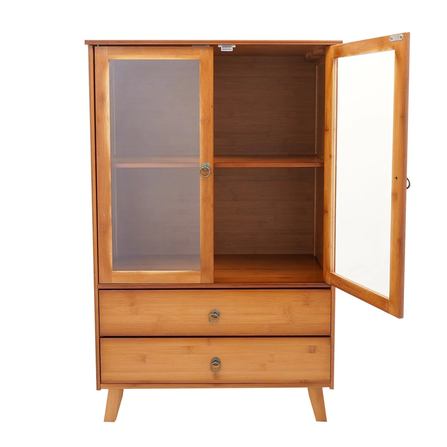 Vintage Style Kitchen Storage Cabinet, 2-Tier Bamboo Sideboard with Smooth Drawers for Kitchen and Dining Area