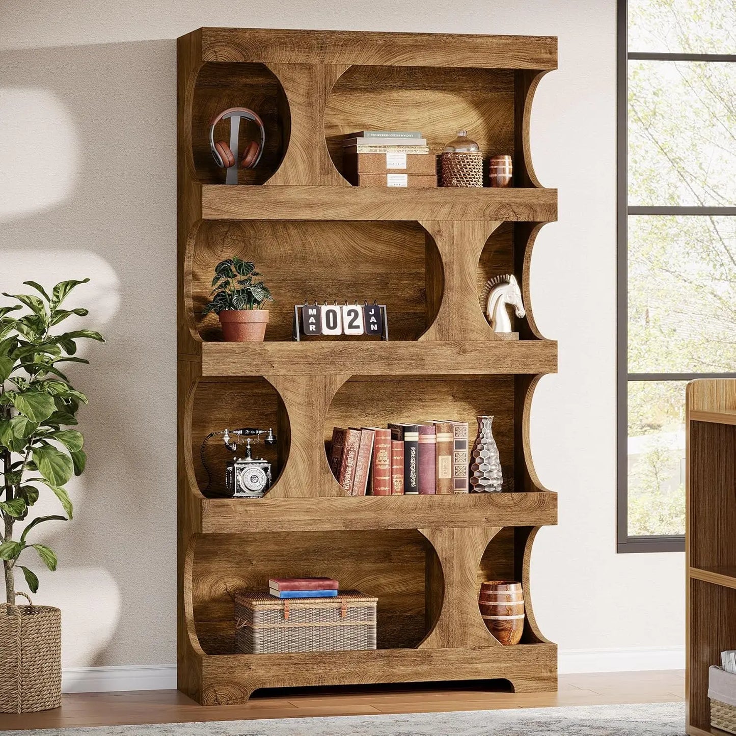 Modern Asymmetrical Bookshelf, with Classic Shape,Large Library BookShelf for Living Room, Home Office