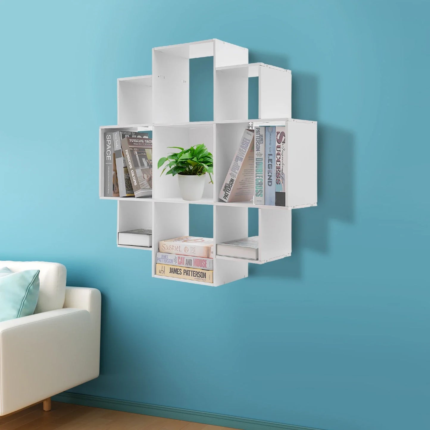Wall Mounted Irregular Multi-Cube Bookcase, 3-Tier Floating Shelf with 30kg/66lb Load Capacity