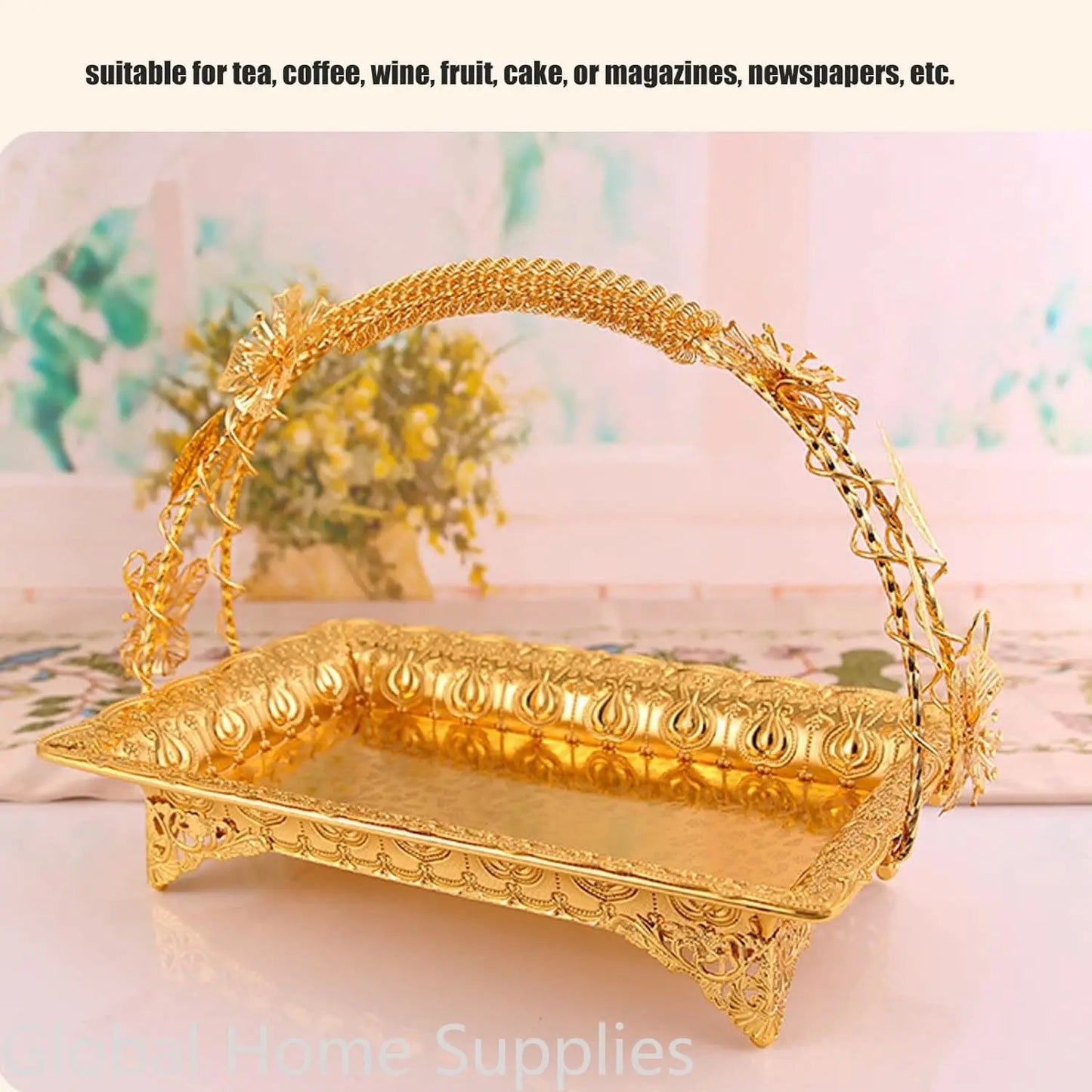 Gold Serving Tray Vintage  European Style Tray with Handle