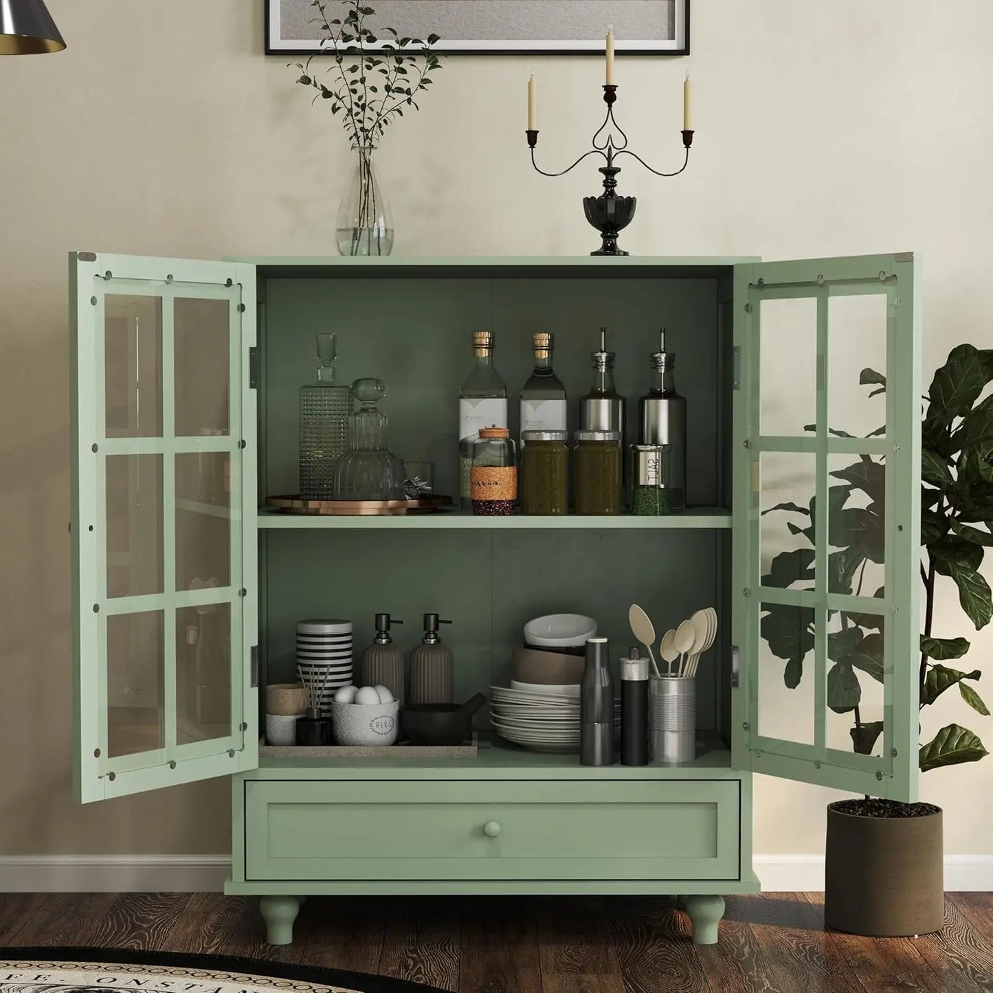 Sideboard Buffet Cabinet,  Entryway Cabinet with Glass Doors Drawer