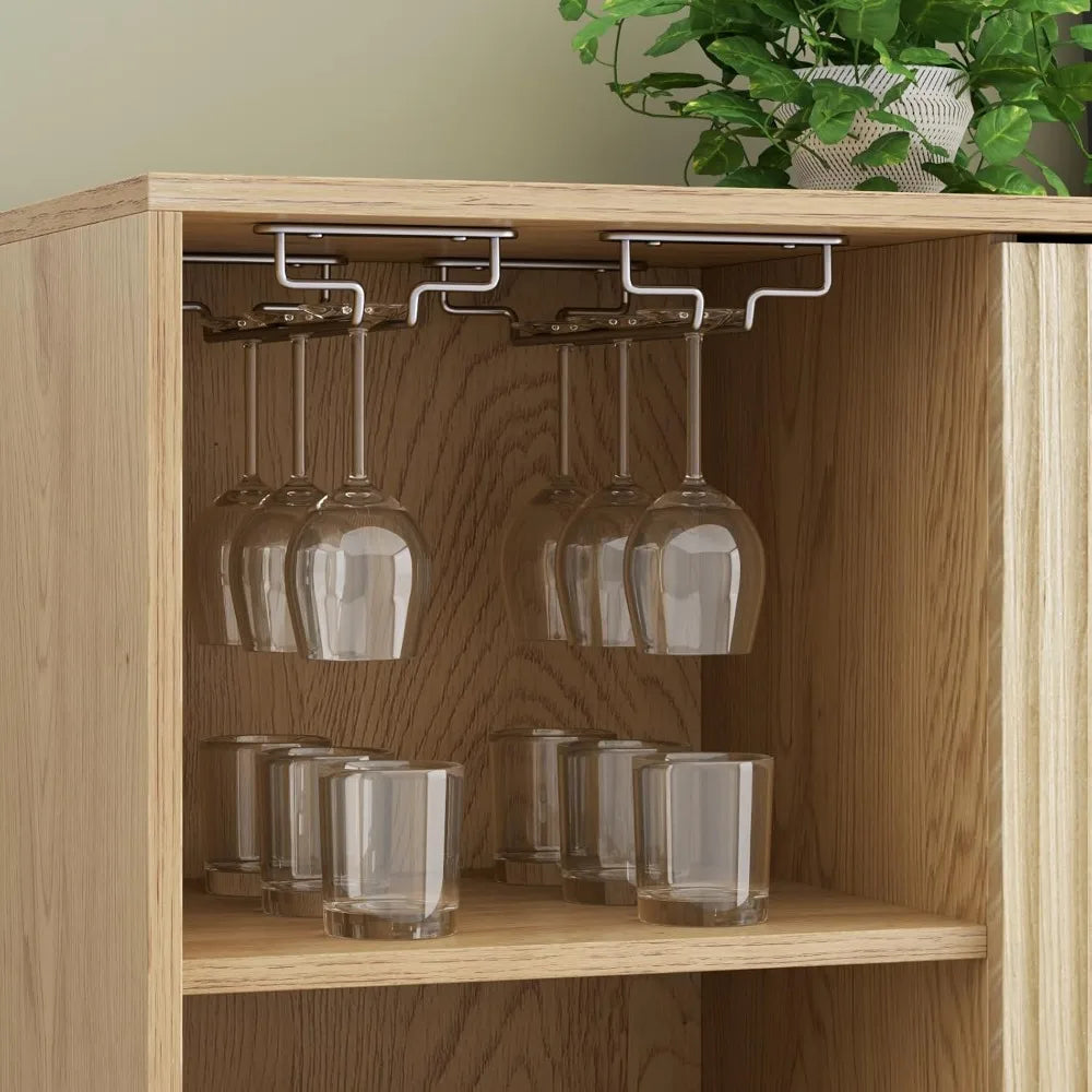72” Tall Kitchen Pantry Cabinet, Fluted Storage Cabinet with Microwave Stand, Wine Bar Cabinet with Storage Hutch