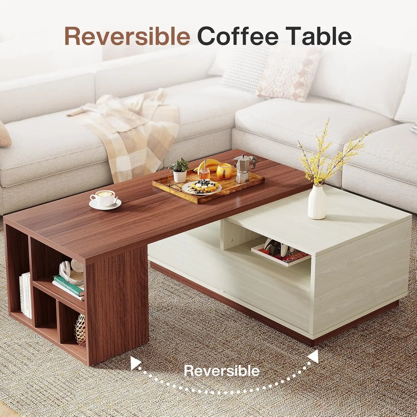Extendable Coffee Table with 2 Storage Drawers,