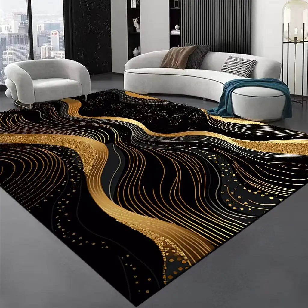 Luxury Black Stripe Large Living Room Carpet