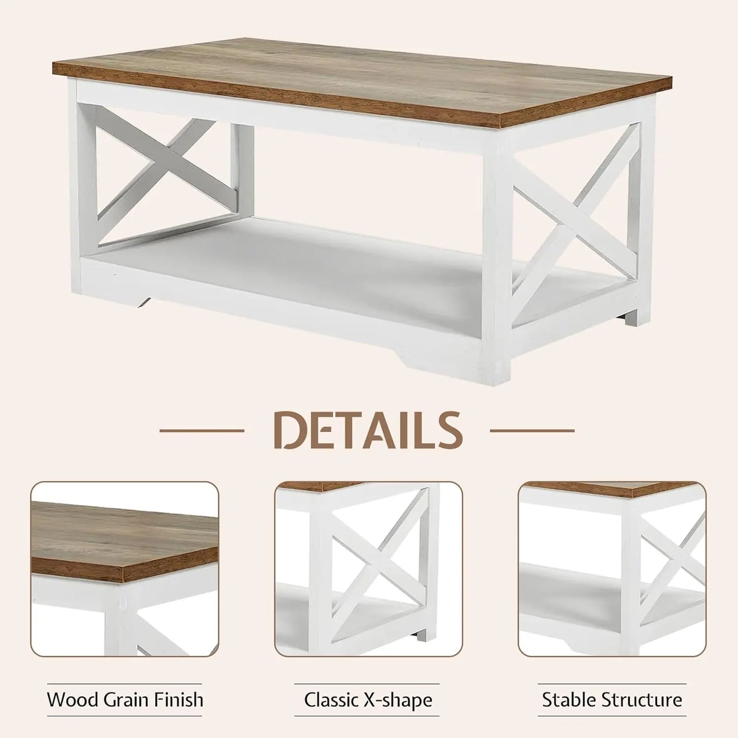 3-Piece Farmhouse Living Room Table Sets, Includes 1 x Coffee Table, 2 x End Tables with Charging Station & USB, Customized