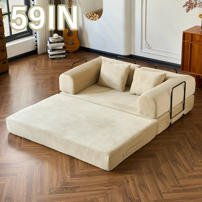 79" Convertible Sofa Bed with Fixed-Shape Frame & Removable Armrests, Modular Corduroy