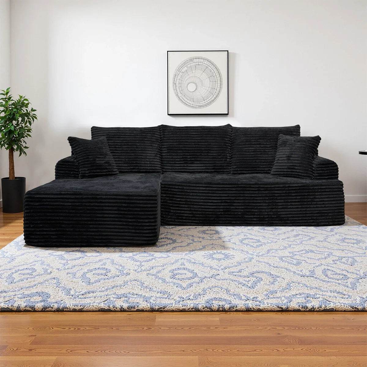 95" L-Shaped Sofa Chaise, Rabbit Fleece Upholstery, Ultra Soft & Comfortable, Ready to Use Out of the Box