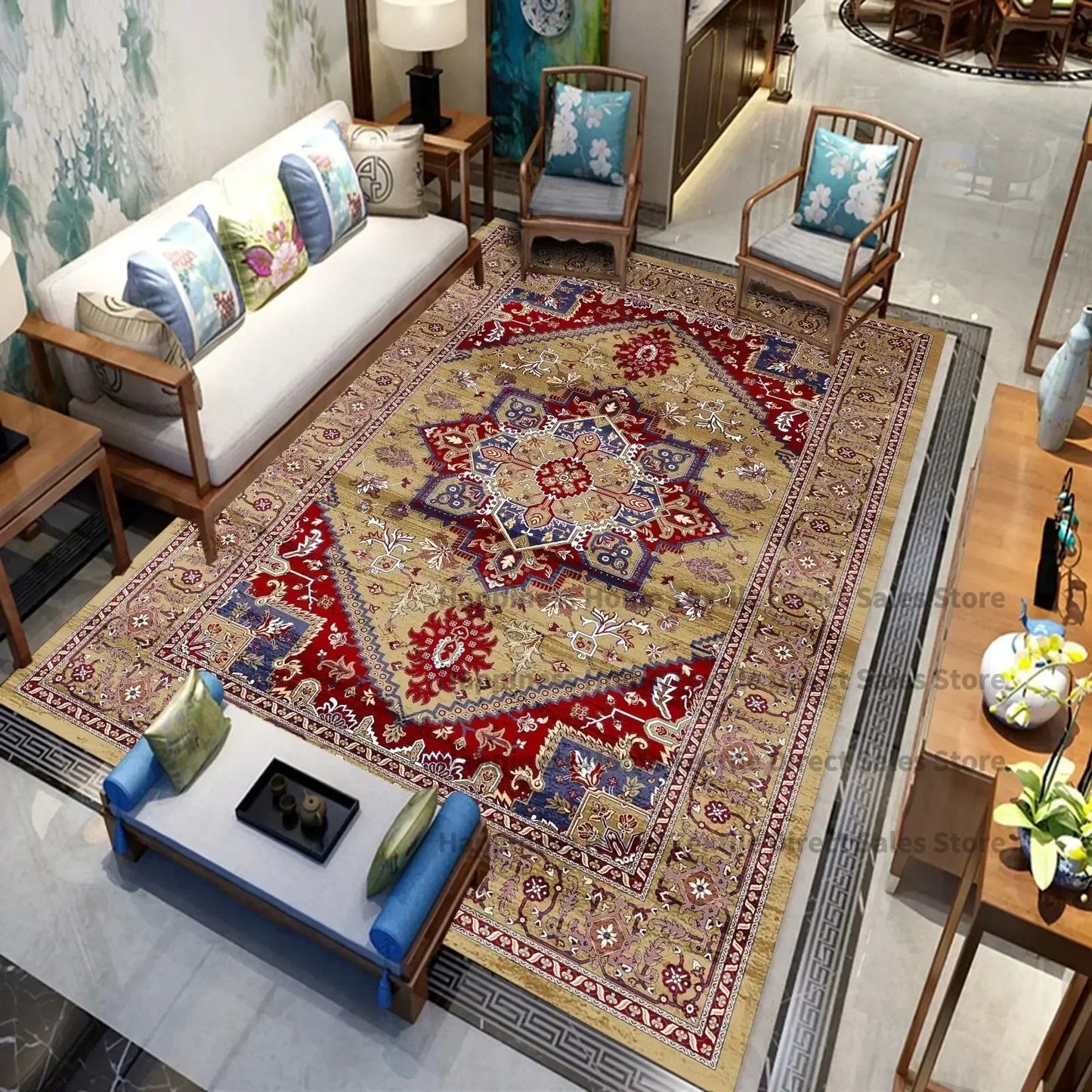 Persian Luxury Rugs for Retro Red Decor Carpets for Living Room