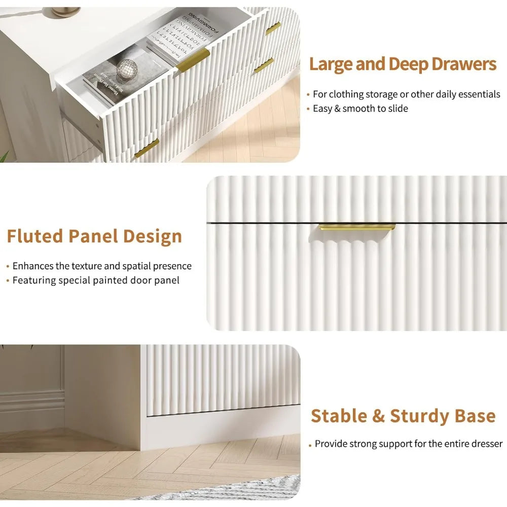 Fluted Dresser for Bedroom with 8 Drawer, 55”  Double Drawer Dresser