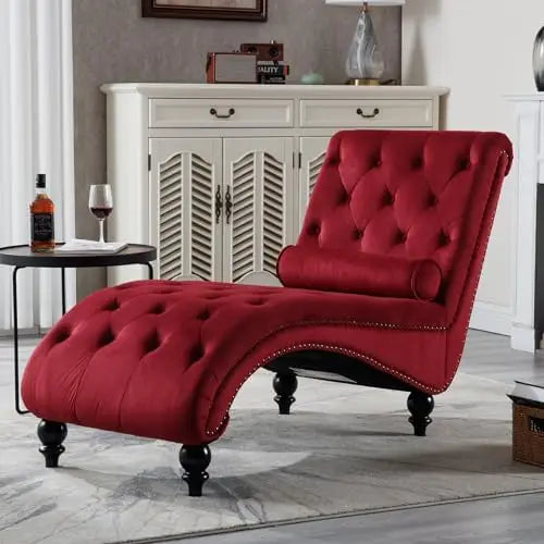 Velvet Chaise Lounge Indoor,Button-Tufted Upholstered with Pillow for Bedroom Living Room,