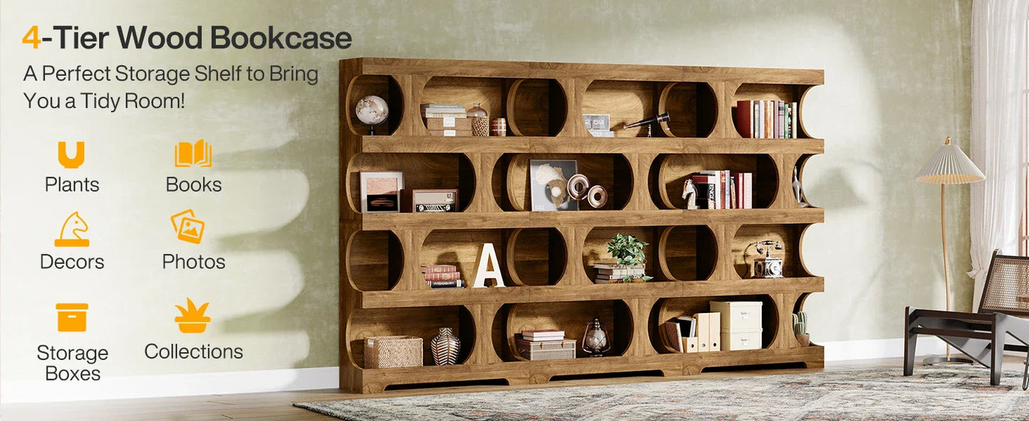 Tribesigns 71" Tall Bookcase, 4-Tier S-Shaped Bookshelf, Wood Modern Freestanding Display Shelves