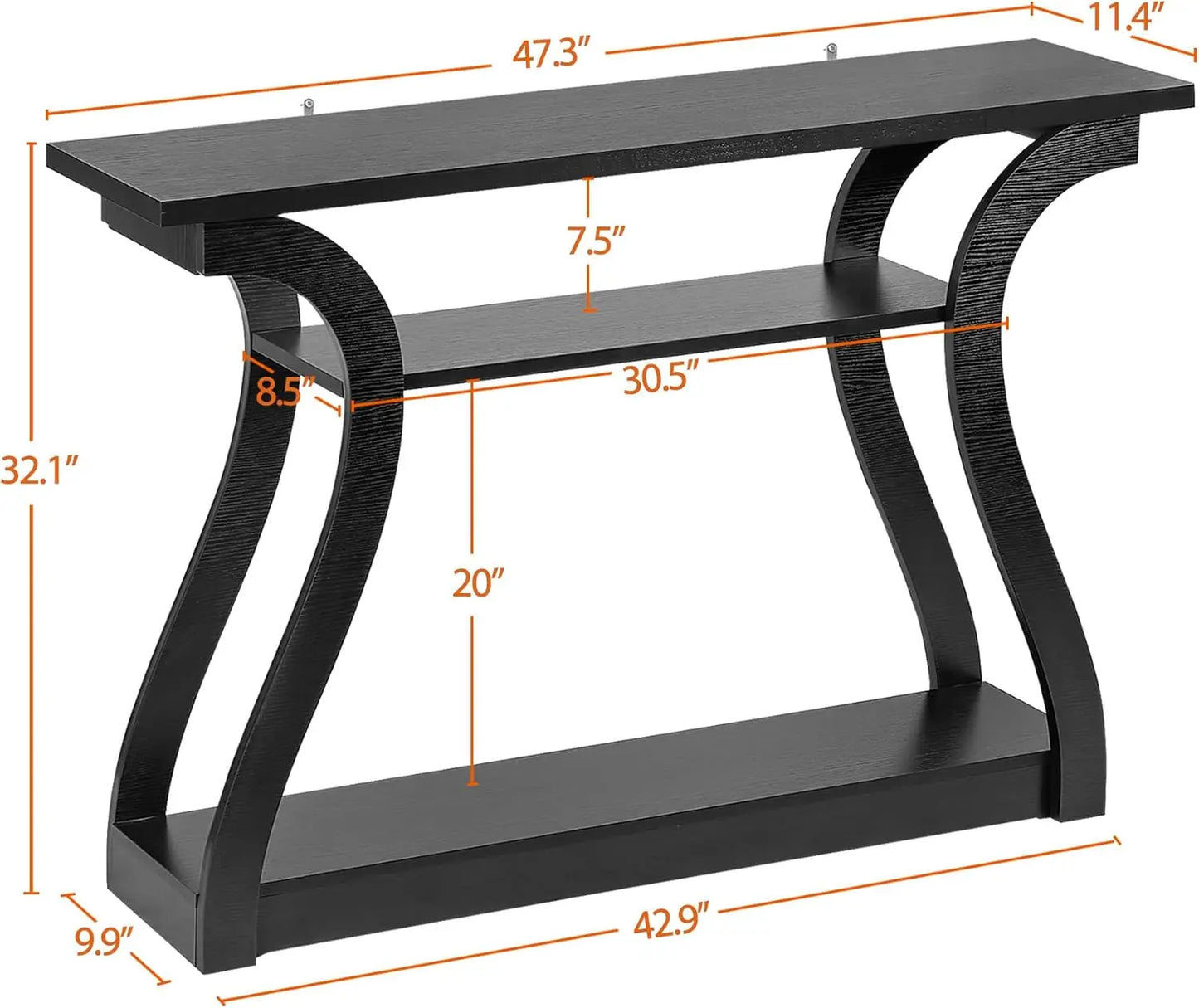 Console Table, Entryway Table with 3 Tier Storage Shelves,