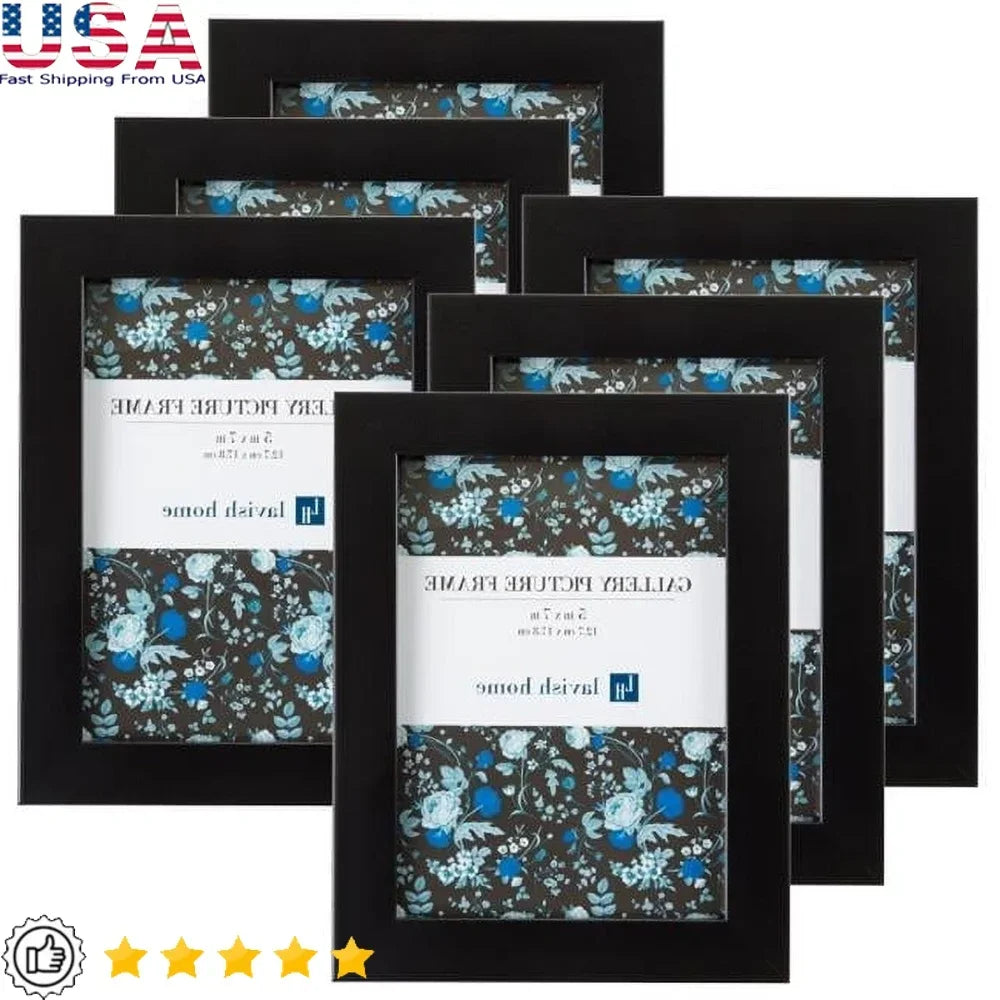 Set of 6 Black Picture Frames 5x7
