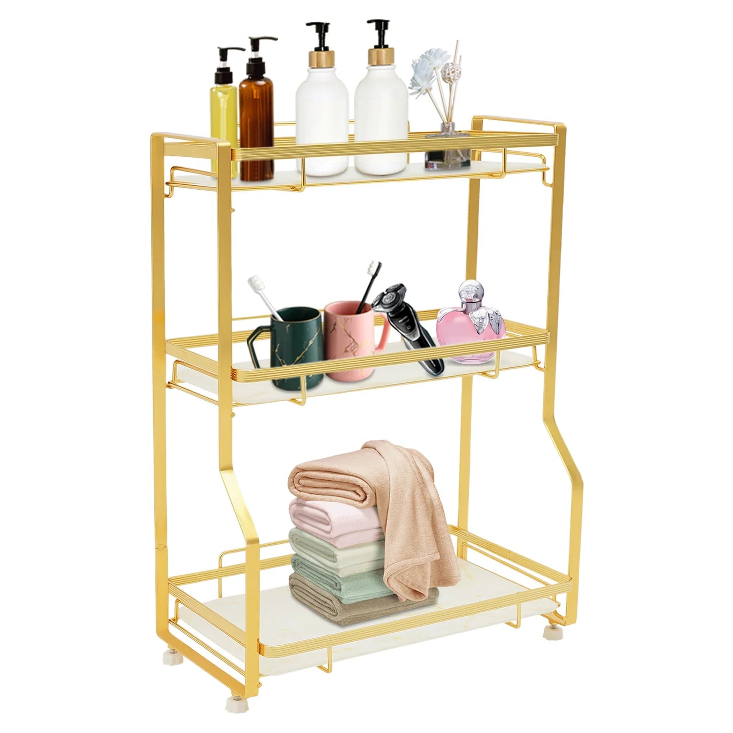 3 Tier Bathroom Countertop Organizer, with Small Storage Basket for Skincare Makeup