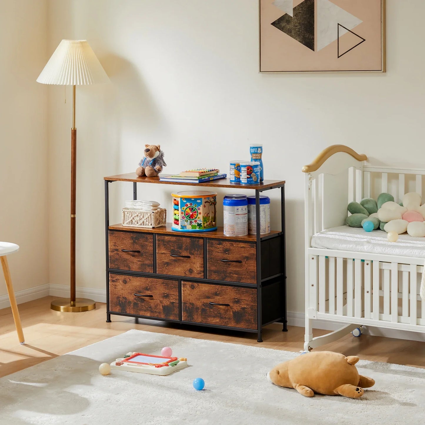 JHK Shoe Cabinet Dresser With 5 Fabric Drawers