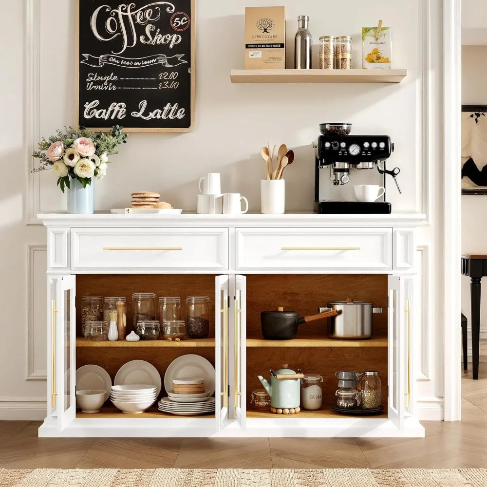 63" Large Sideboard Buffet Cabinet with Storage,  2 Drawers and Glass Doors,, Customized